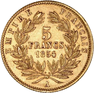 L'inscription 5 francs entourée d'une couronne de laurier.