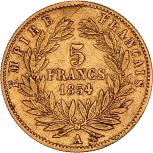 L'inscription 5 francs entourée d'une couronne de laurier.