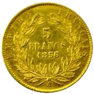 L'inscription "5 francs 1856" entourée d'une couronne de laurier.