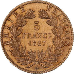 L'inscription 5 francs entourée d'une couronne de laurier.