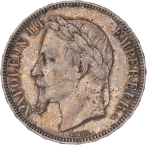 Tête laurée de Napoléon III à gauche.