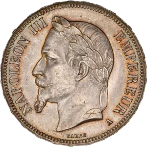 Tête laurée de Napoléon III à gauche.