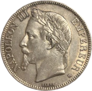 Tête laurée de Napoléon III à gauche.