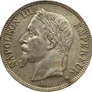 Tête laurée de Napoléon III à gauche.