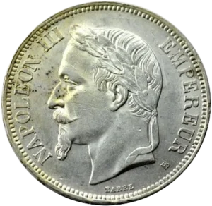 Tête laurée de Napoléon III à gauche.