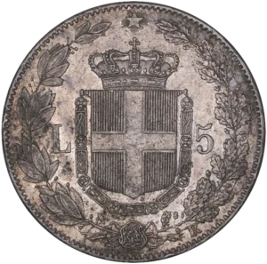 Ecu de Savoie couronnée et entouré d'une couronne de chêne et de laurier.