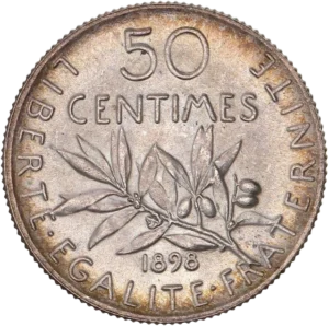 50 centimes au-dessus d'une branche d’olivier.