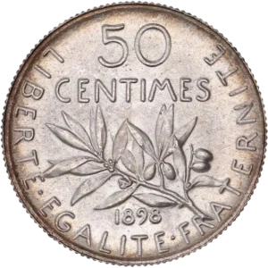 50 centimes au-dessus d'une branche d’olivier.
