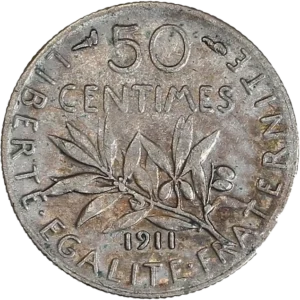 50 centimes au-dessus d'une branche d’olivier.