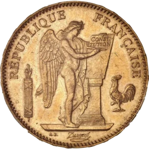 L'inscription 50 francs 1878 dans une couronne de chêne.