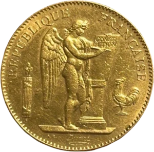 L'inscription 50 francs 1878 dans une couronne de chêne.