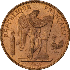 Génie debout à droite gravant le mot CONSTITUTION sur une table de Loi.