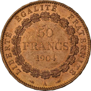 L'inscription 50 francs dans une couronne de chêne fermée .
