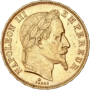 Tête laurée de Napoléon III à droite.