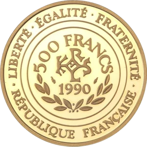 Monogramme carolingien au dessus d'une couronne de lauriers.