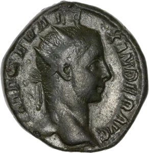 Buste radié d'Alexandre Sévère à droite.