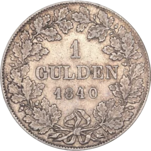 l'inscription 1 Gulden 1840 dans une couronne végétale.