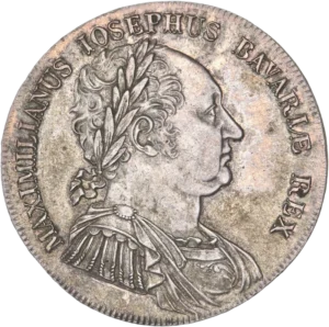 Buste lauré, drapé et cuirassé de Maximilien Joseph à droite.