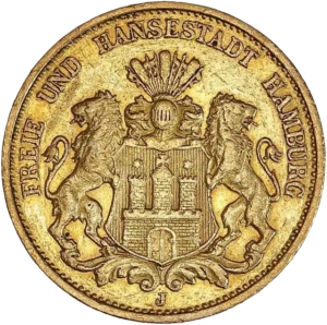 Armoiries de Hambourg supportées par deux lions.