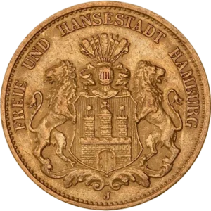 Armoiries de Hambourg supportées par deux lions.