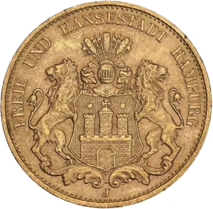 Armoiries de Hambourg supportées par deux lions.