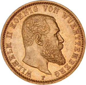 Tête nue de Guillaume II à droite.