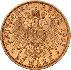 Aigle impérial couronné et décoré d'un blason.