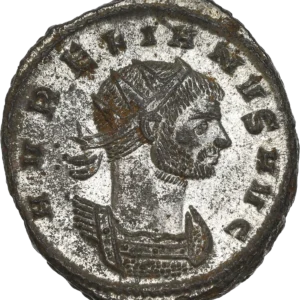 Buste radié et cuirassé d'Aurélien à droite.