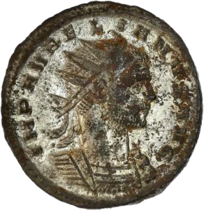 Buste radié et cuirassé d'Aurélien à droite.