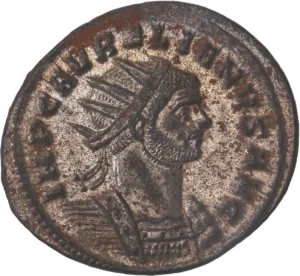 Buste radié et cuirassé d'Aurélien à droite.