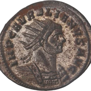 Buste radié et cuirassé d'Aurélien à droite.