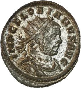 Buste radié, drapé et cuirassé de Florien à droite.