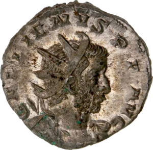Buste radié et cuirassé de Gallien à droite.