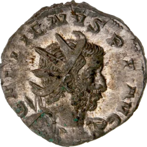 Buste radié et cuirassé de Gallien à droite.