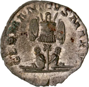 Deux prisonniers germains attachés au pieds d'un trophée.