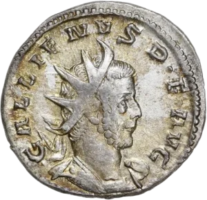 Buste radié, drapé et cuirassé de Gallien à droite.