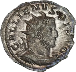 Buste radié et cuirassé de Gallien à droite.