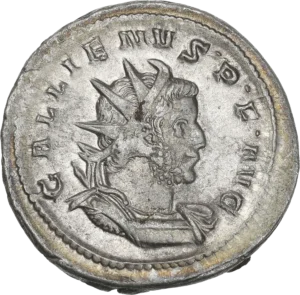 Buste radié, drapé et cuirassé de Gallien à droite.