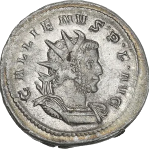 Buste radié, drapé et cuirassé de Gallien à droite.