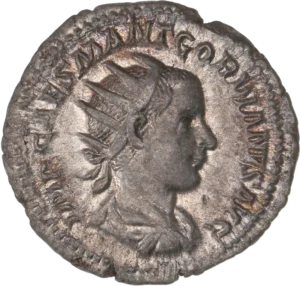 Buste lauré, drapé et cuirassé de Gordien III à droite.