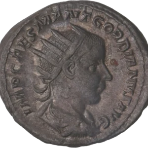 Buste radié, lauré et cuirassé de Gordien III à droite.
