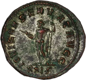 Jupiter debout à gauche tenant un foudre et long sceptre.