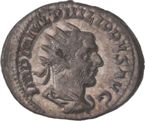 Buste radié, drapé et cuirassé de Philippe Ier à droite.