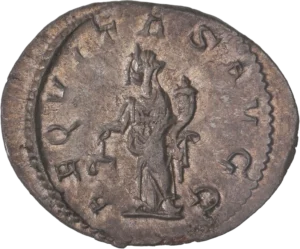 L'équité tournée à gauche, tenant une balance et une corne d'abondance.