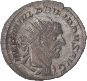 Buste radié, drapé et cuirassé de Philippe Ier à droite.