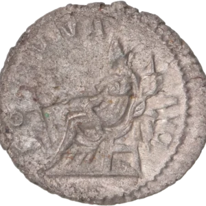 Buste radié, drapé et cuirassé de Postume à droite.