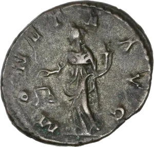 Moneta, tournée à gauche, tenant une balance et une corne d'abondance.