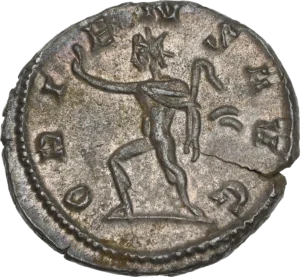 Sol, radié et en nudité héroïque à gauche, levant la main et tenant un fouet.