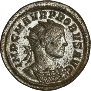 Buste radié, drapé et cuirassé de Probus à droite.