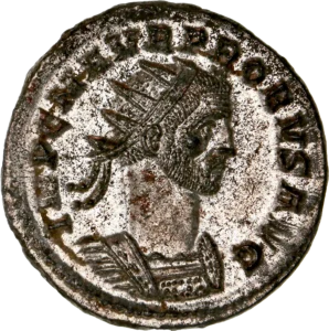 Buste radié et cuirassé de Probus à droite.